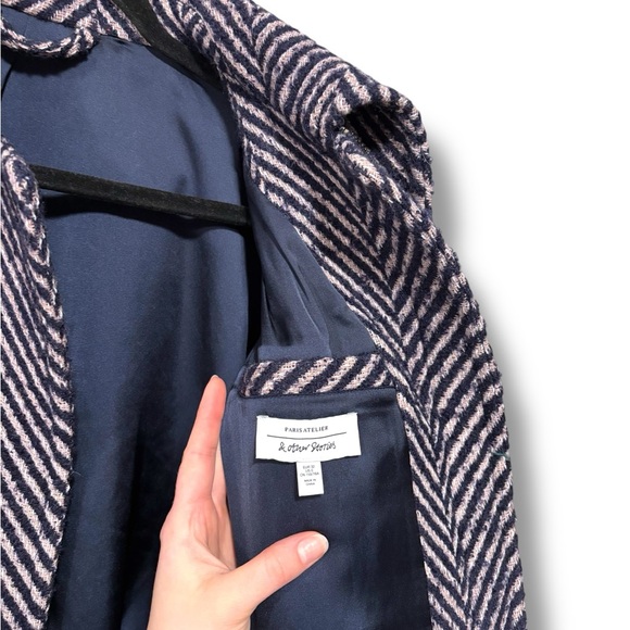 & Other Stories Cropped Wool Blue and Pink Herringbone Bomber Jacket Size 0 - Picture 12 of 13